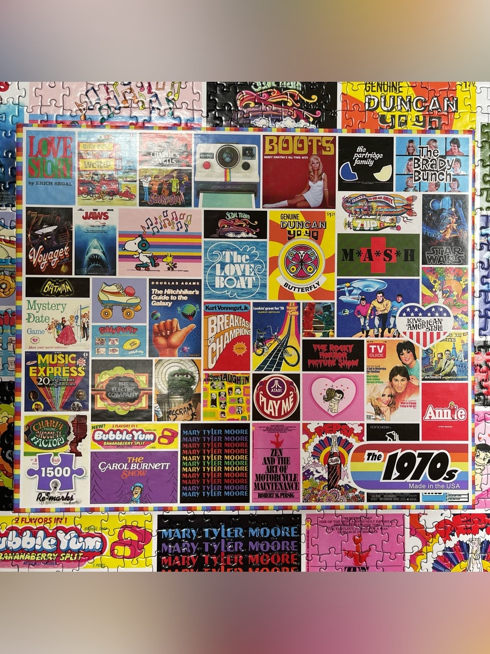 Re-Marks "The 1970's" Pop Culture Collage 1500 Piece Jigsaw Puzzle Complete
